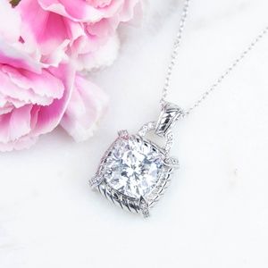 Cubic Zirconia Pendant Necklace | Cushion Cut